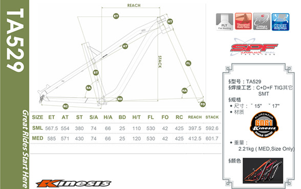 KINESIS TA529 Aluminiumlegierung 27.5 Zoll/650B All Mountain/Am Hardtail Mtb Rahmen für Mountainbike 9