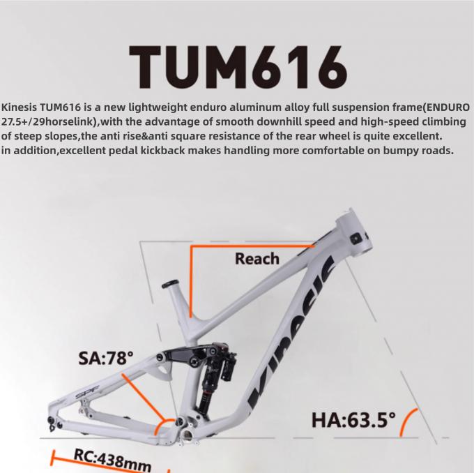 Kinesis TUM616 27.5+ 29er Aluminium Vollfederung Enduro Offroad Soft Tail Mountain Bike Rahmen 2