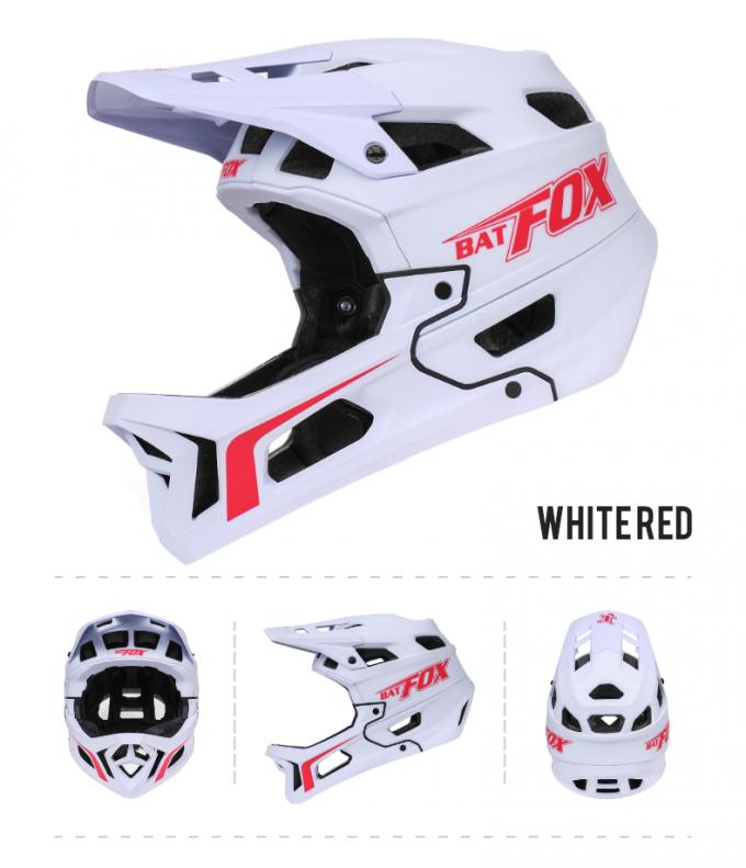 BMX-Fullface-Helm für Erwachsene Abfahrt abseits der Straße Integrierte Shell PC + Inneres EPS und 25 Lüftungsöffnungen Weiß Rot 13